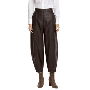 NWT Polo Ralph Lauren Curved Tapered Leather Barrel Pants Brown Size 8